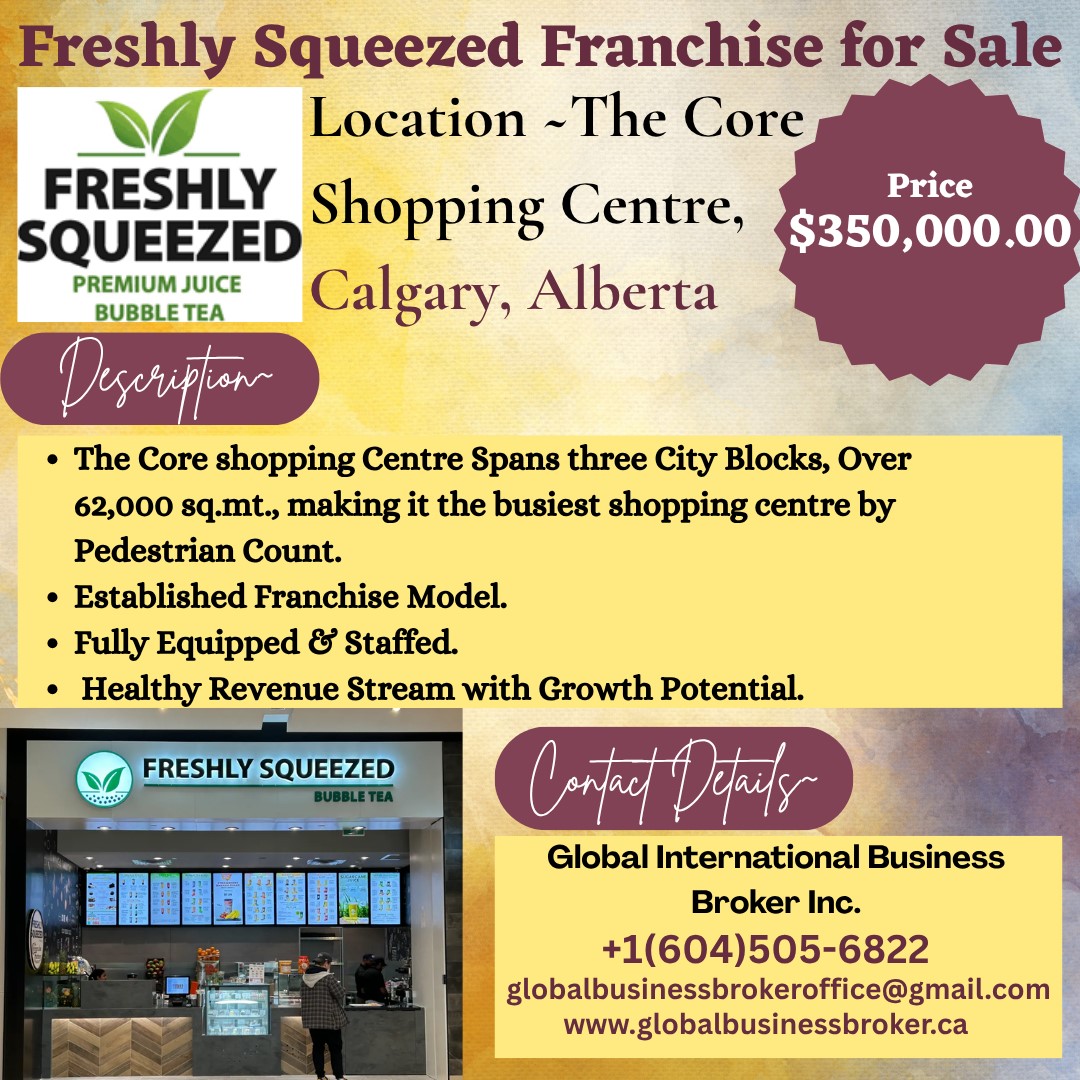 Freshly Squeezed Juice Bar Franchise for sale 